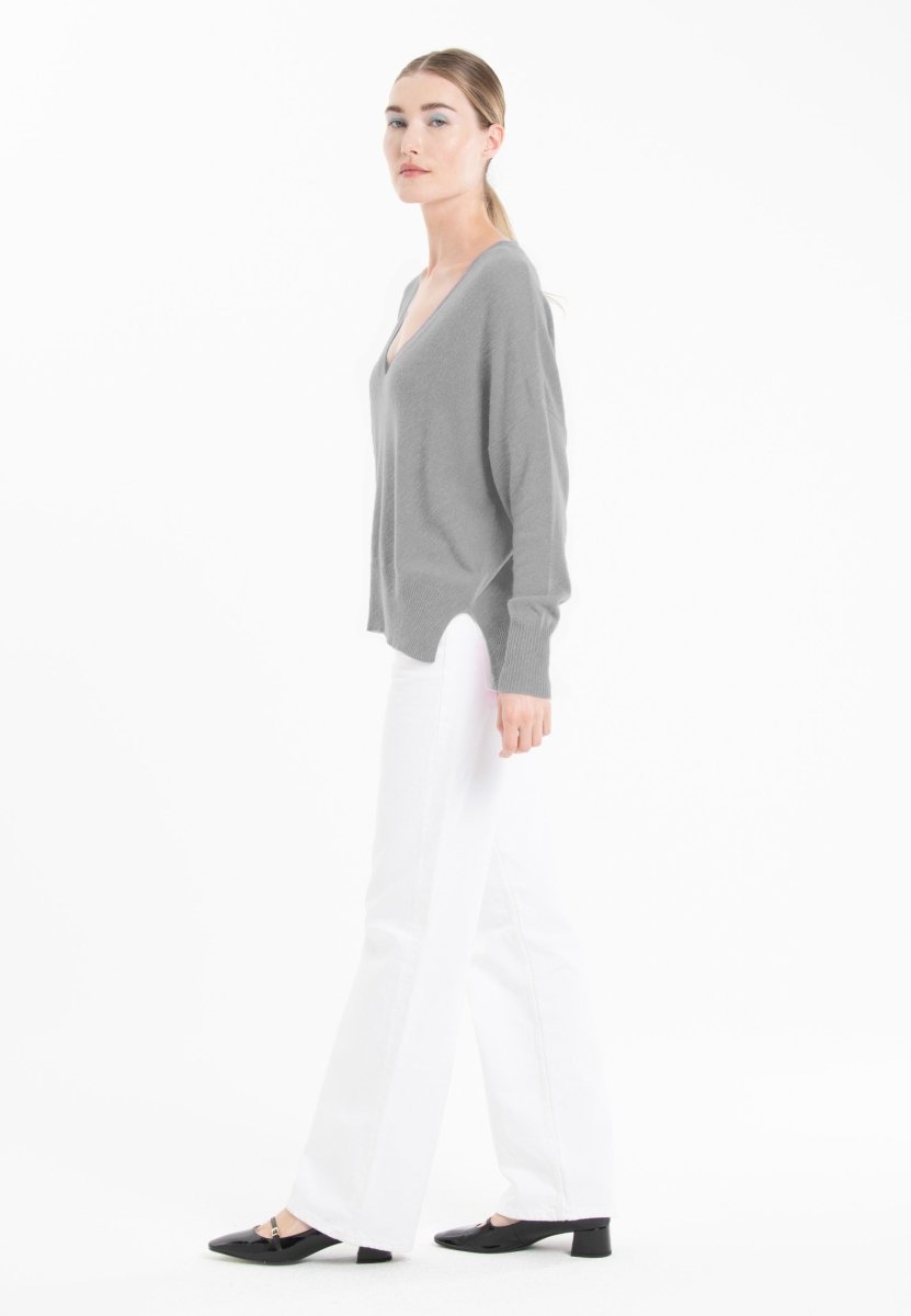 Pull col V oversize ultrafin cachemire et laine gris femme - KELLY 10-col v femme-Studio Cashmere8-S-M-SC8-01130-gris-Urbanheer