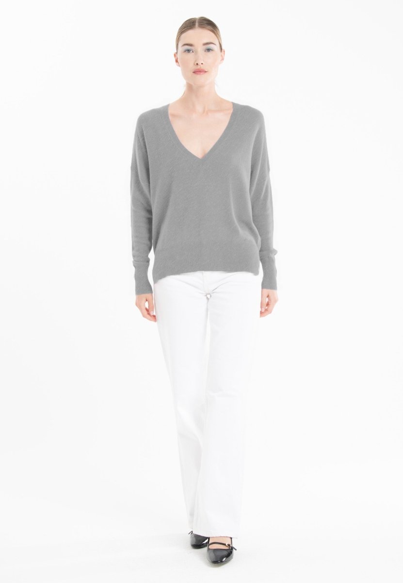 Pull col V oversize ultrafin cachemire et laine gris femme - KELLY 10-col v femme-Studio Cashmere8-S-M-SC8-01130-gris-Urbanheer