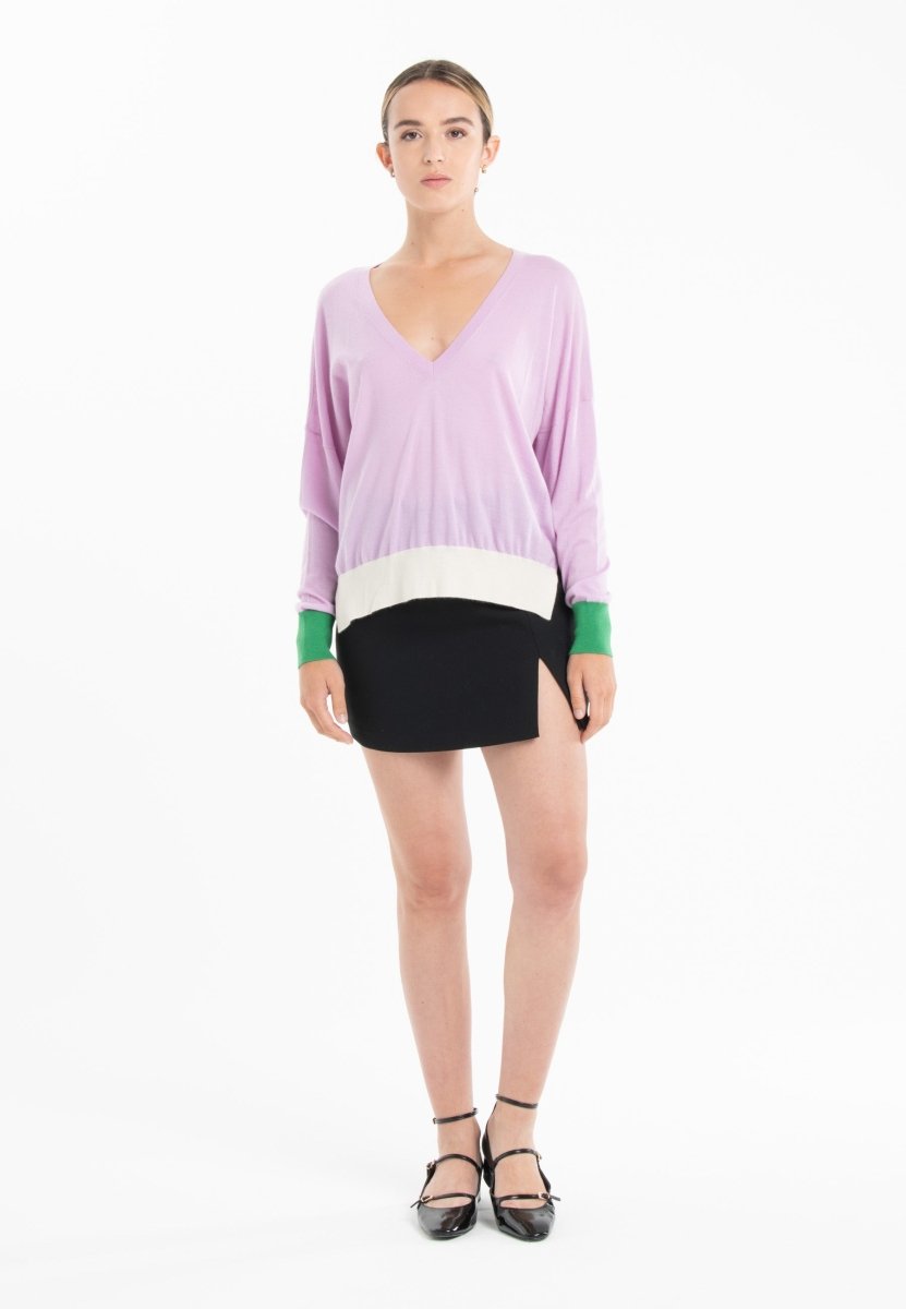 Pull col V oversize ultrafin cachemire et laine lavande/ vert/ blanc femme - KELLY 10-col v femme-Studio Cashmere8-S-M-SC8-01053-lavande/vert/blanc-Urbanheer