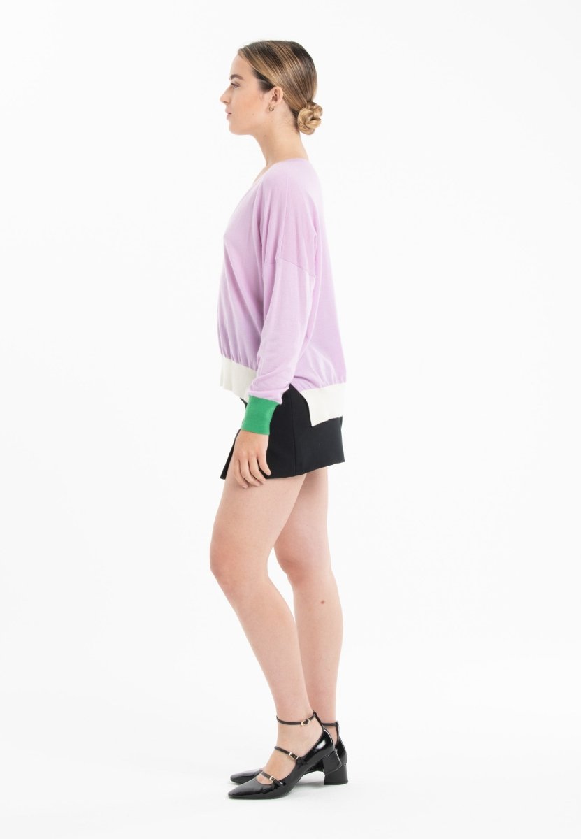 Pull col V oversize ultrafin cachemire et laine lavande/ vert/ blanc femme - KELLY 10-col v femme-Studio Cashmere8-S-M-SC8-01053-lavande/vert/blanc-Urbanheer