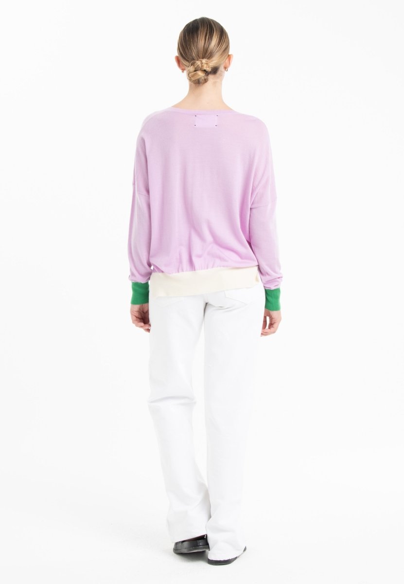 Pull col V oversize ultrafin cachemire et laine lavande/ vert/ blanc femme - KELLY 10-col v femme-Studio Cashmere8-S-M-SC8-01053-lavande/vert/blanc-Urbanheer