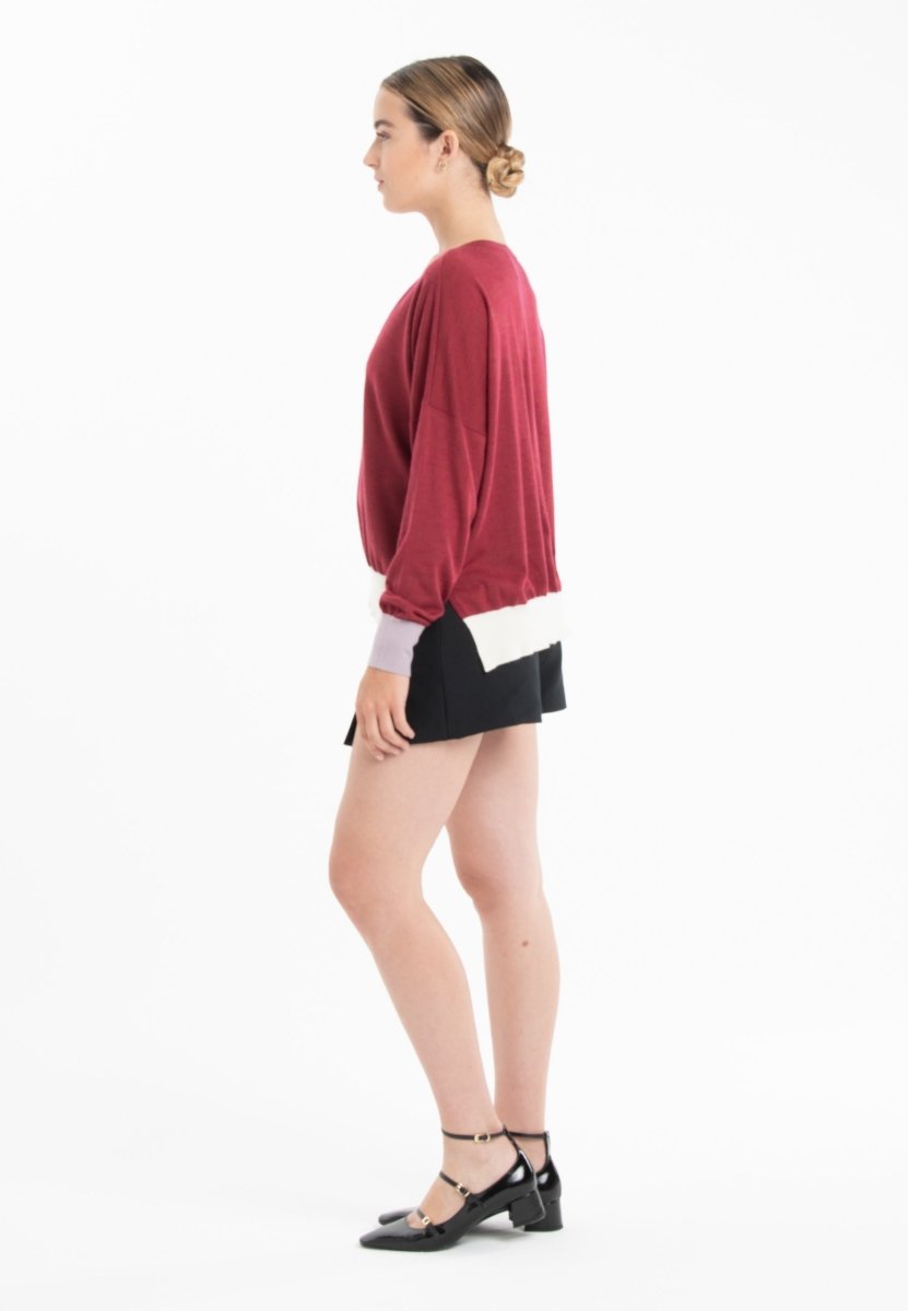 Pull col V oversize ultrafin cachemire et laine rouge/ violet/ blanc femme - KELLY 10-col v femme-Studio Cashmere8-S-M-SC8-01055-rouge/violet/blanc-Urbanheer
