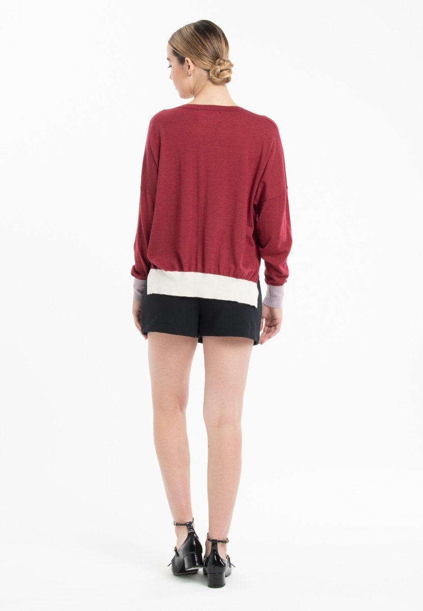 Pull col V oversize ultrafin cachemire et laine rouge/ violet/ blanc femme - KELLY 10-col v femme-Studio Cashmere8-S-M-SC8-01055-rouge/violet/blanc-Urbanheer