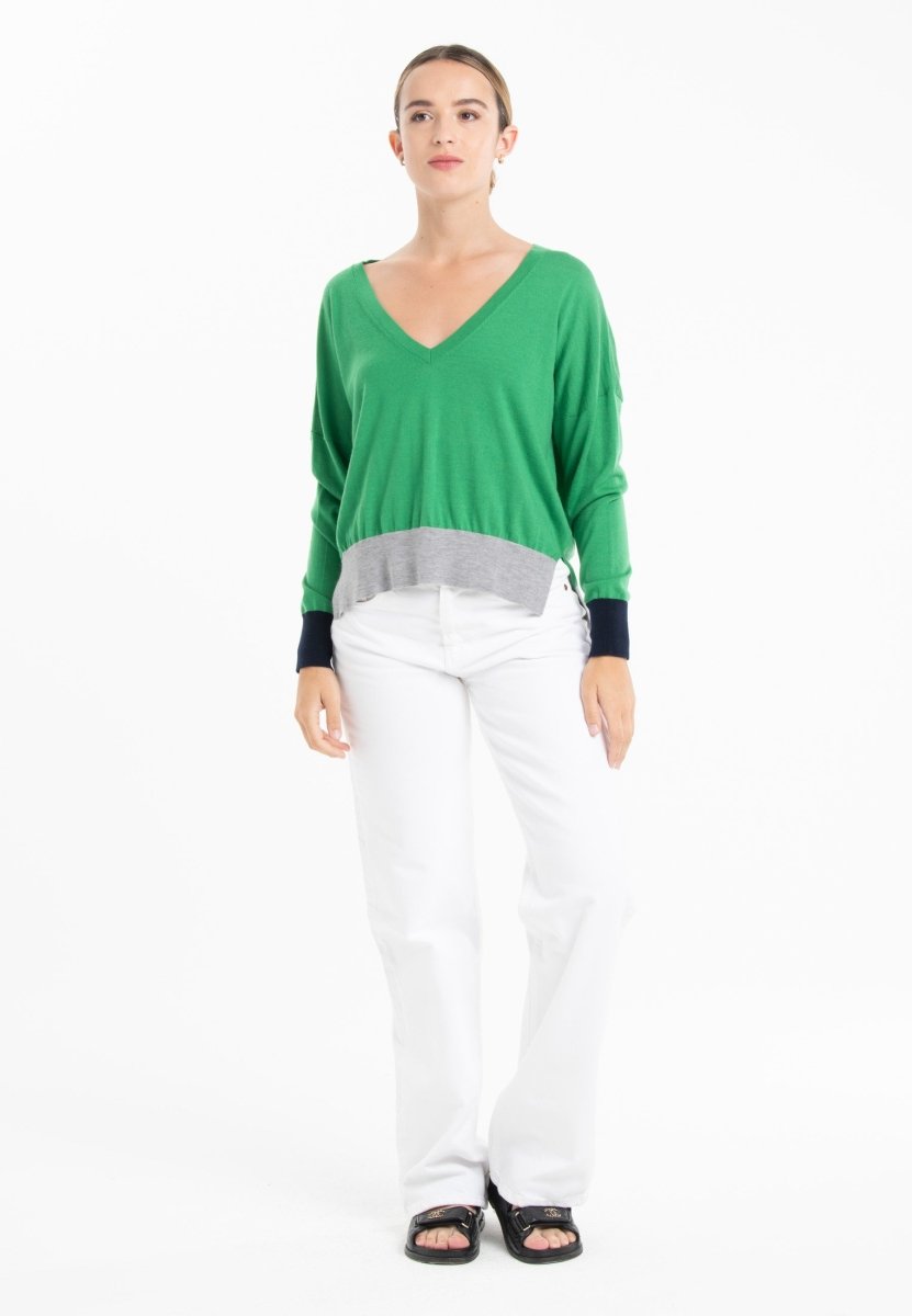Pull col V oversize ultrafin cachemire et laine vert/ bleu marine/ gris femme - KELLY 10-col v femme-Studio Cashmere8-S-M-SC8-01051-vert/bleu marine/gris-Urbanheer