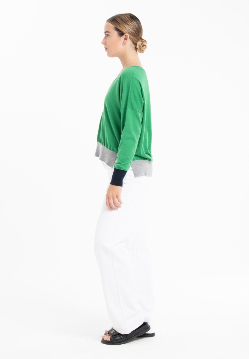 Pull col V oversize ultrafin cachemire et laine vert/ bleu marine/ gris femme - KELLY 10-col v femme-Studio Cashmere8-S-M-SC8-01051-vert/bleu marine/gris-Urbanheer