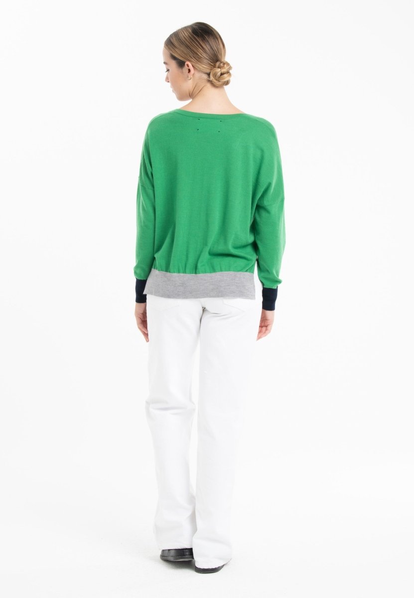 Pull col V oversize ultrafin cachemire et laine vert/ bleu marine/ gris femme - KELLY 10-col v femme-Studio Cashmere8-S-M-SC8-01051-vert/bleu marine/gris-Urbanheer