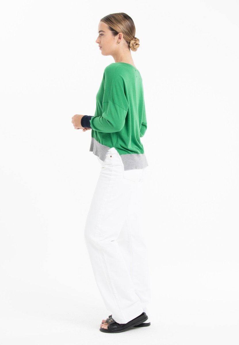 Pull col V oversize ultrafin cachemire et laine vert/ bleu marine/ gris femme - KELLY 10-col v femme-Studio Cashmere8-S-M-SC8-01051-vert/bleu marine/gris-Urbanheer