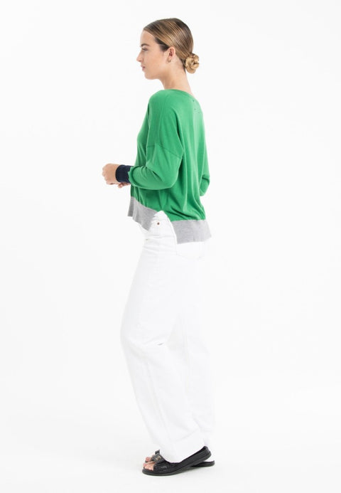 Pull col V oversize ultrafin cachemire et laine vert/ bleu marine/ gris femme - KELLY 10-col v femme-Studio Cashmere8-S-M-SC8-01051-vert/bleu marine/gris-Urbanheer