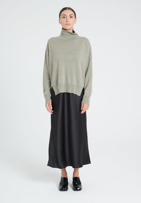 Pull col montant cachemire kaki taupe chiné femme - ZAYA 13-col montant femme-Studio Cashmere8-S-M-SC8-00509-kaki taupe chiné-Urbanheer