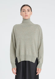 Pull col montant cachemire kaki taupe chiné femme - ZAYA 13-col montant femme-Studio Cashmere8-S-M-SC8-00509-kaki taupe chiné-Urbanheer