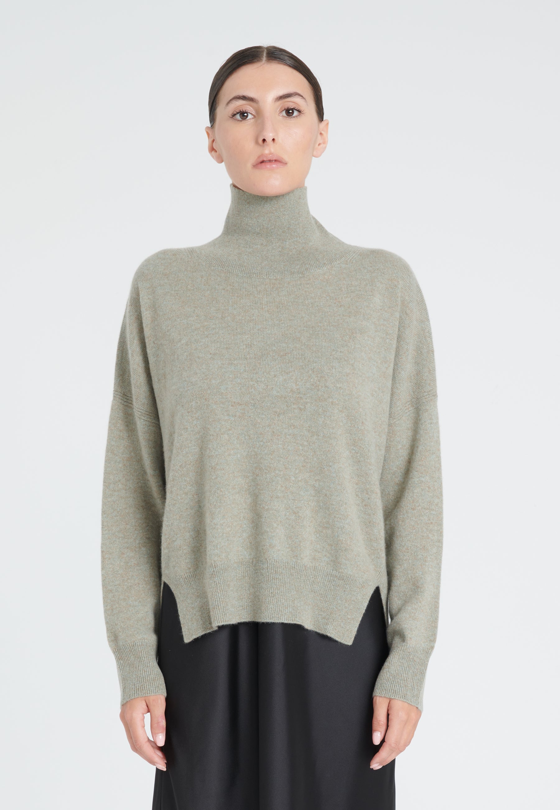 Pull col montant cachemire kaki taupe chiné femme - ZAYA 13-col montant femme-Studio Cashmere8-S-M-SC8-00509-kaki taupe chiné-Urbanheer