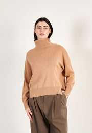 Pull col montant femme en cachemire camel clair - ZAYA 13-0