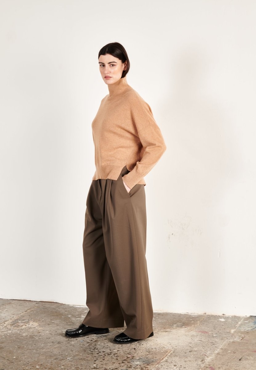 Pull col montant femme en cachemire camel clair - ZAYA 13-1