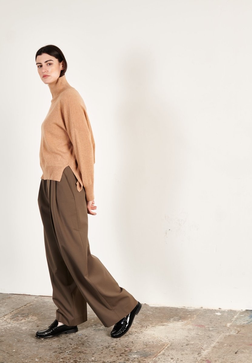 Pull col montant femme en cachemire camel clair - ZAYA 13-2