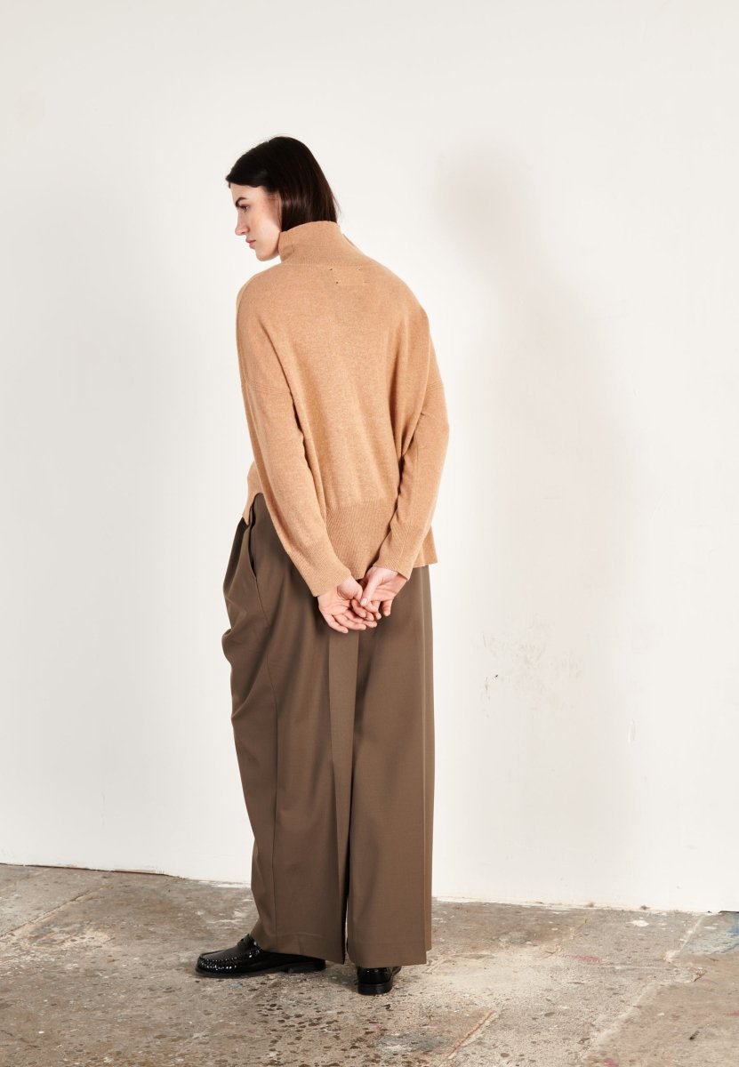 Pull col montant femme en cachemire camel clair - ZAYA 13-3