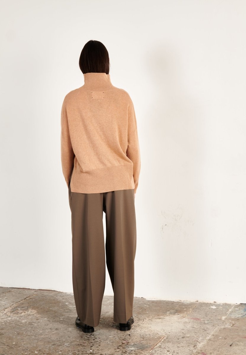 Pull col montant femme en cachemire camel clair - ZAYA 13-4