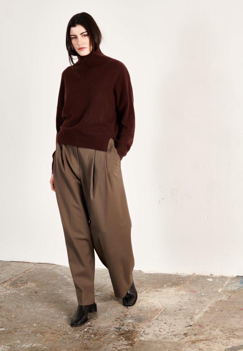 Pull col montant femme en cachemire marron - ZAYA 13-1