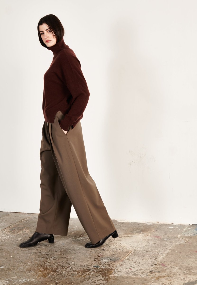 Pull col montant femme en cachemire marron - ZAYA 13-2