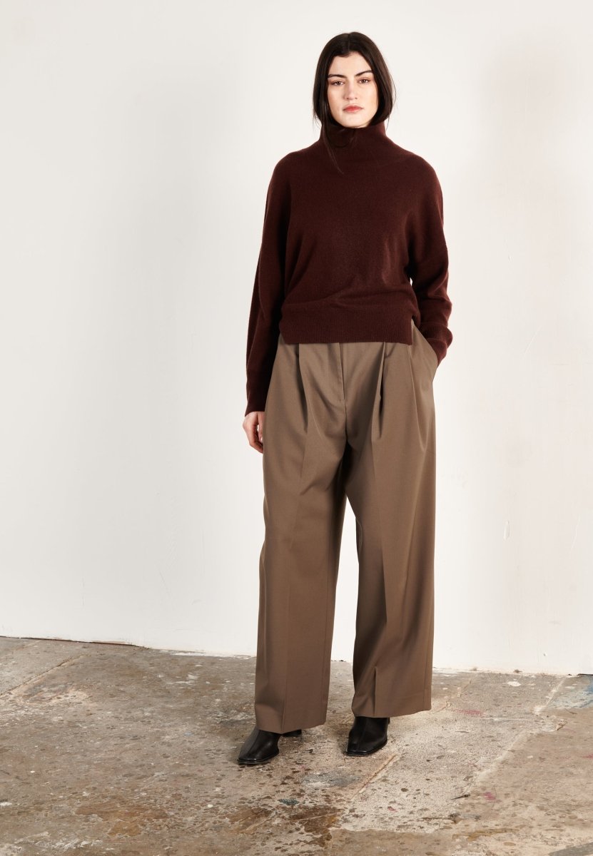 Pull col montant femme en cachemire marron - ZAYA 13-3