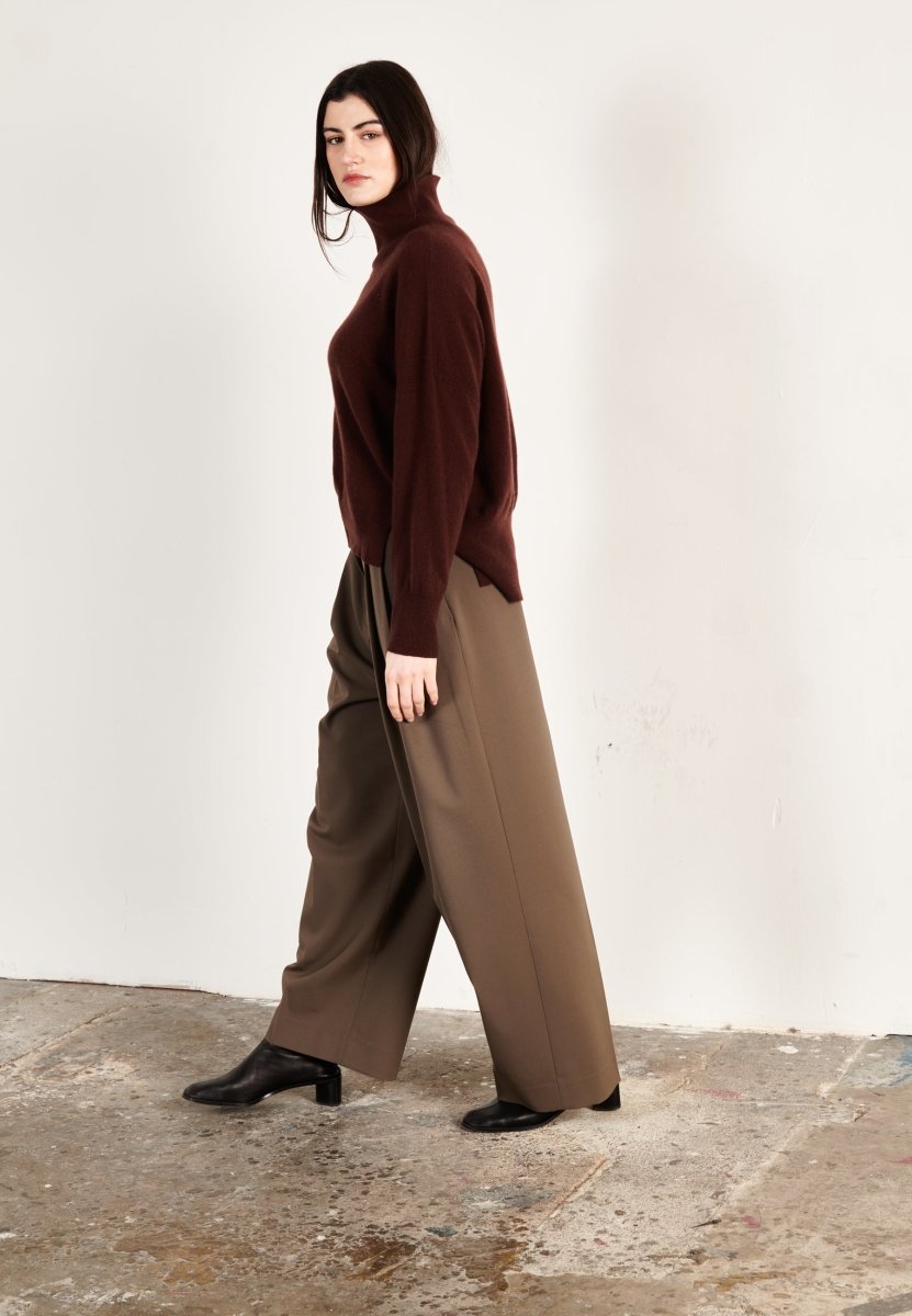 Pull col montant femme en cachemire marron - ZAYA 13-4