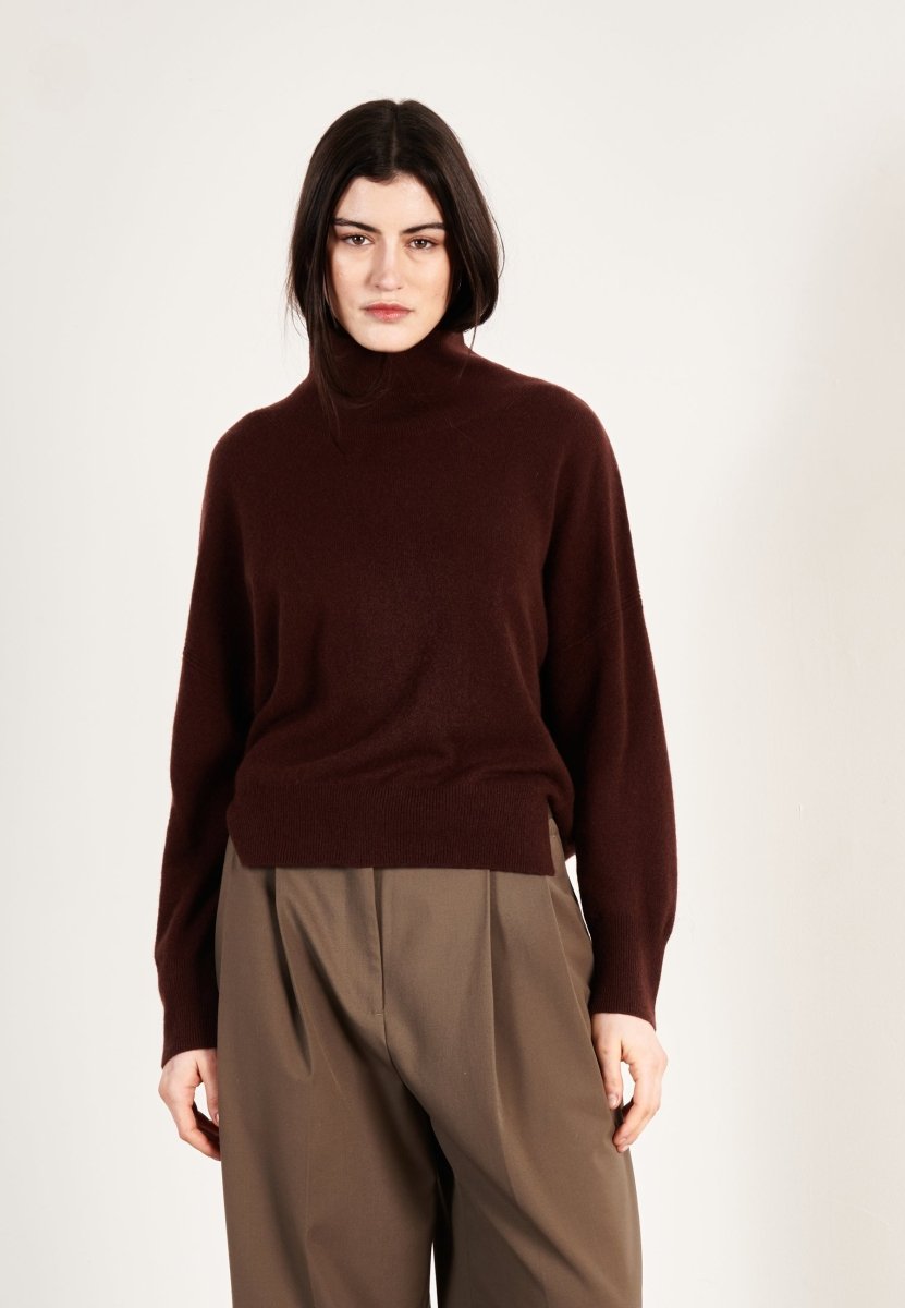 Pull col montant femme en cachemire marron - ZAYA 13-0