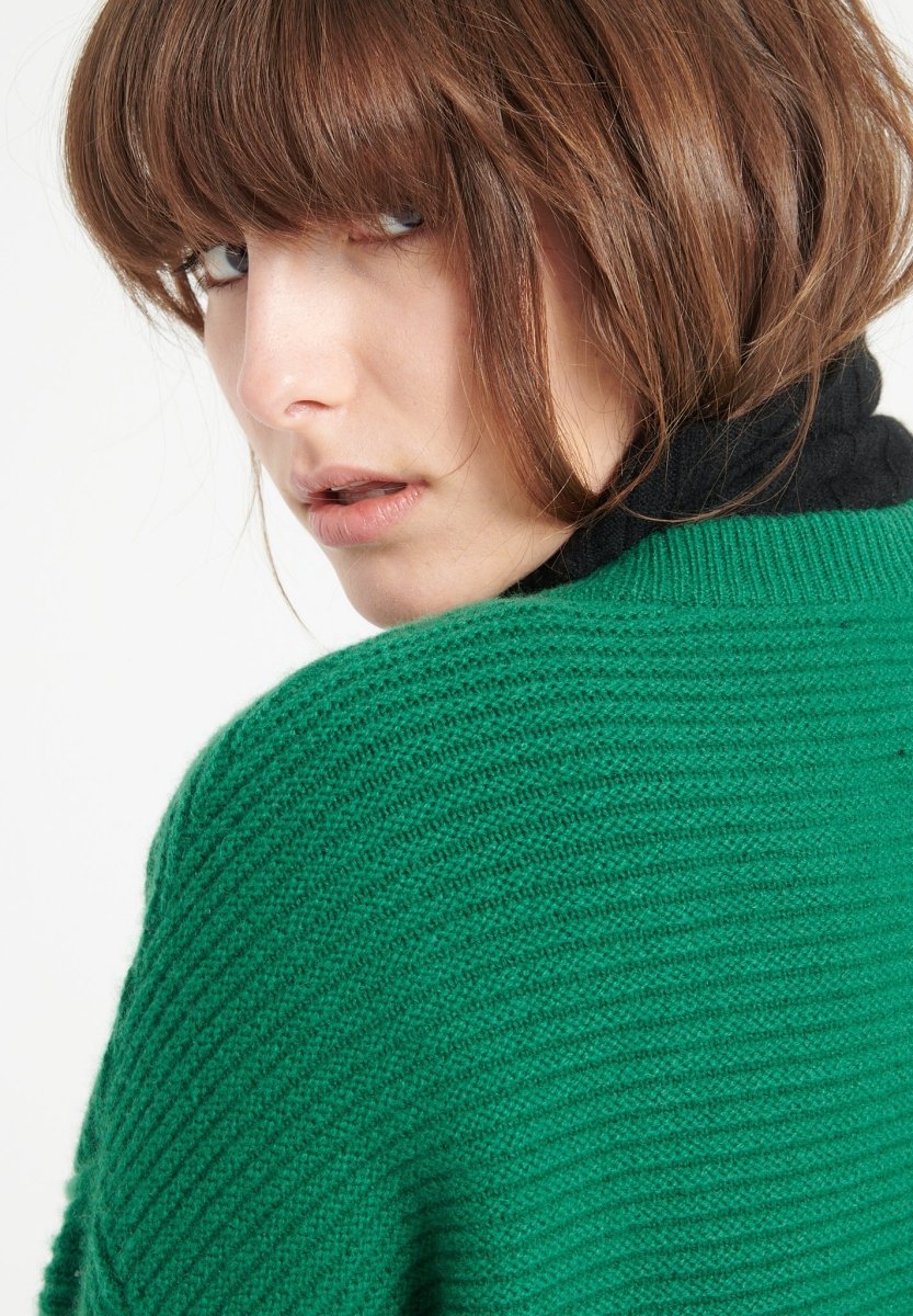 Pull col rond femme en cachemire 4 fils vert émeraude - LILLY 30-1
