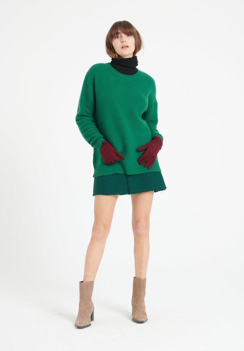 Pull col rond femme en cachemire 4 fils vert émeraude - LILLY 30-2