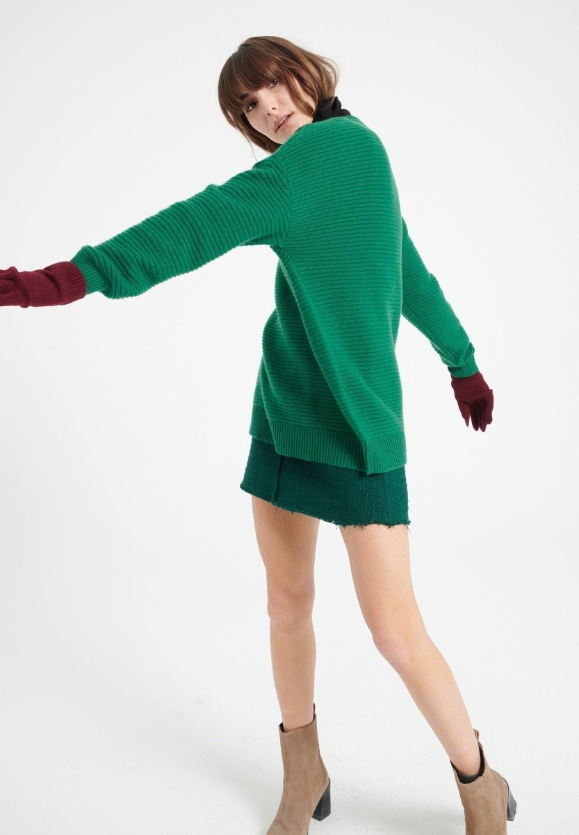 Pull col rond femme en cachemire 4 fils vert émeraude - LILLY 30-4