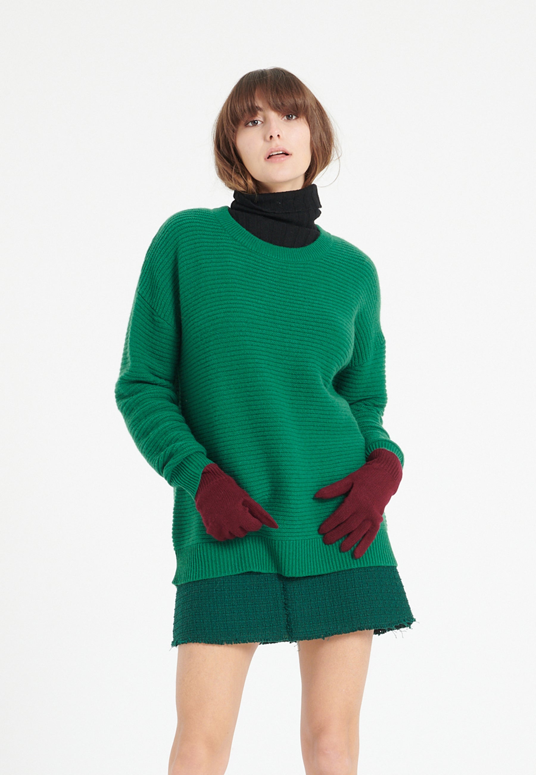 Pull col rond femme en cachemire 4 fils vert émeraude - LILLY 30-0