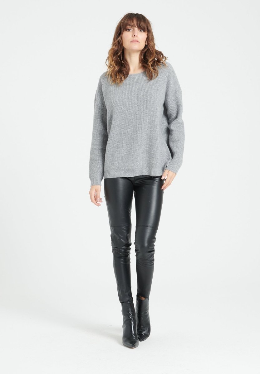 Pull col rond femme en cachemire gris clair - LILLY 25-1