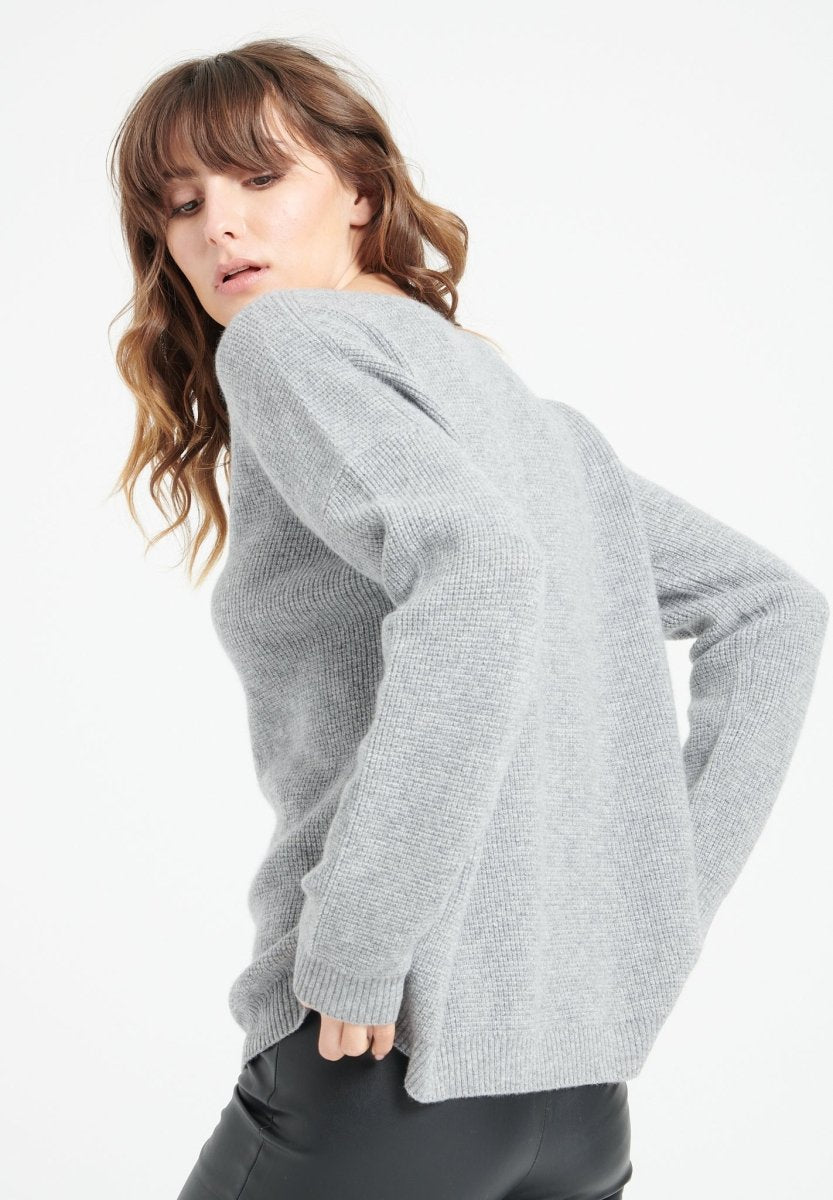Pull col rond femme en cachemire gris clair - LILLY 25-2