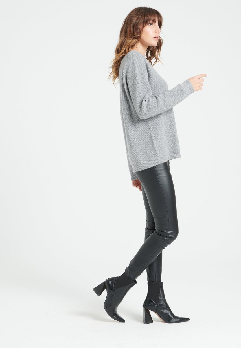 Pull col rond femme en cachemire gris clair - LILLY 25-3