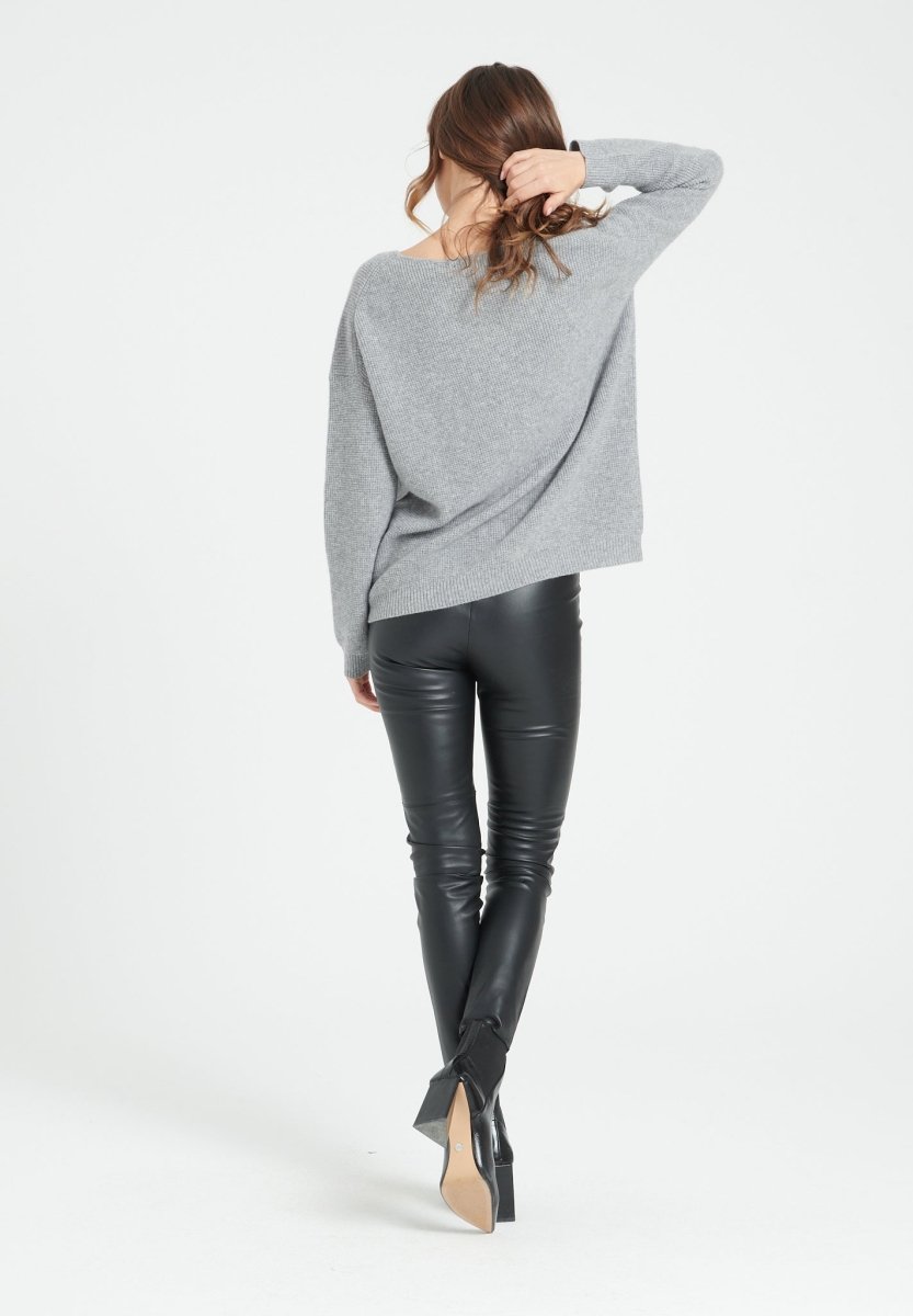 Pull col rond femme en cachemire gris clair - LILLY 25-4
