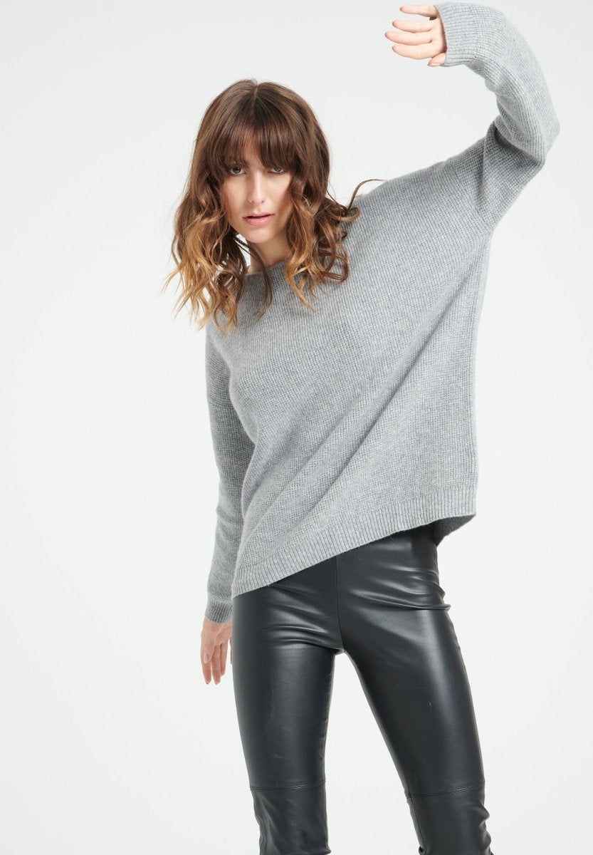 Pull col rond femme en cachemire gris clair - LILLY 25-0