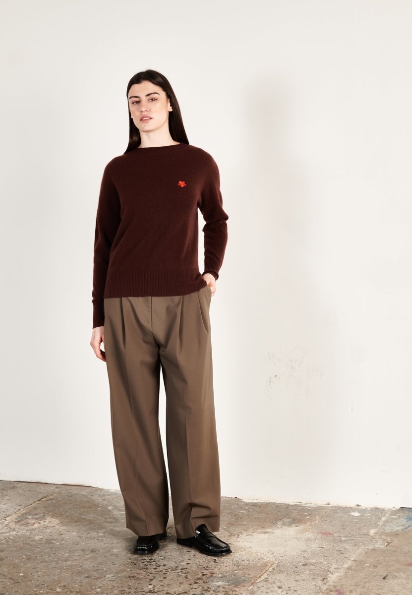 Pull col rond femme en cachemire marron - HANA 2-1