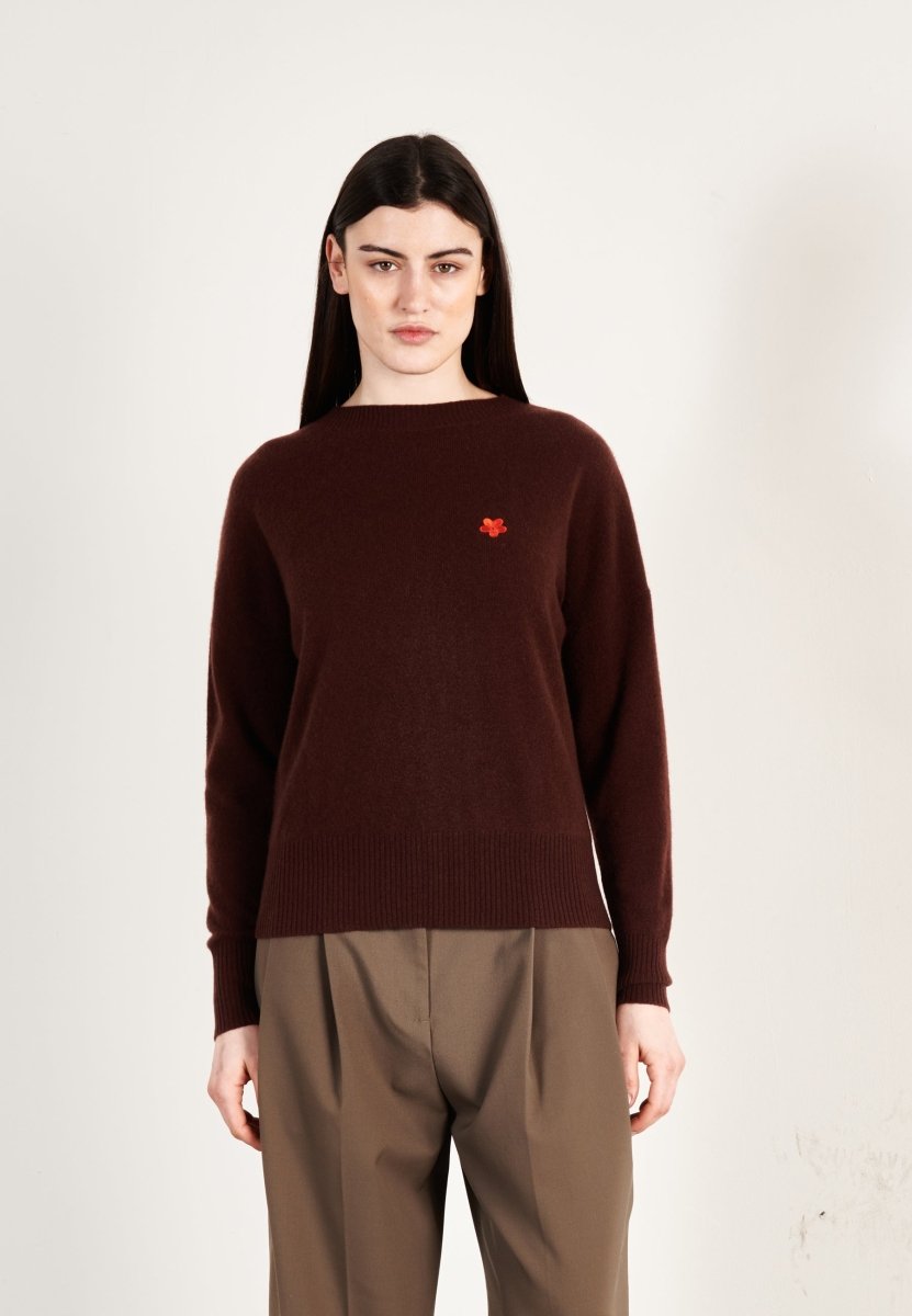 Pull col rond femme en cachemire marron - HANA 2-0