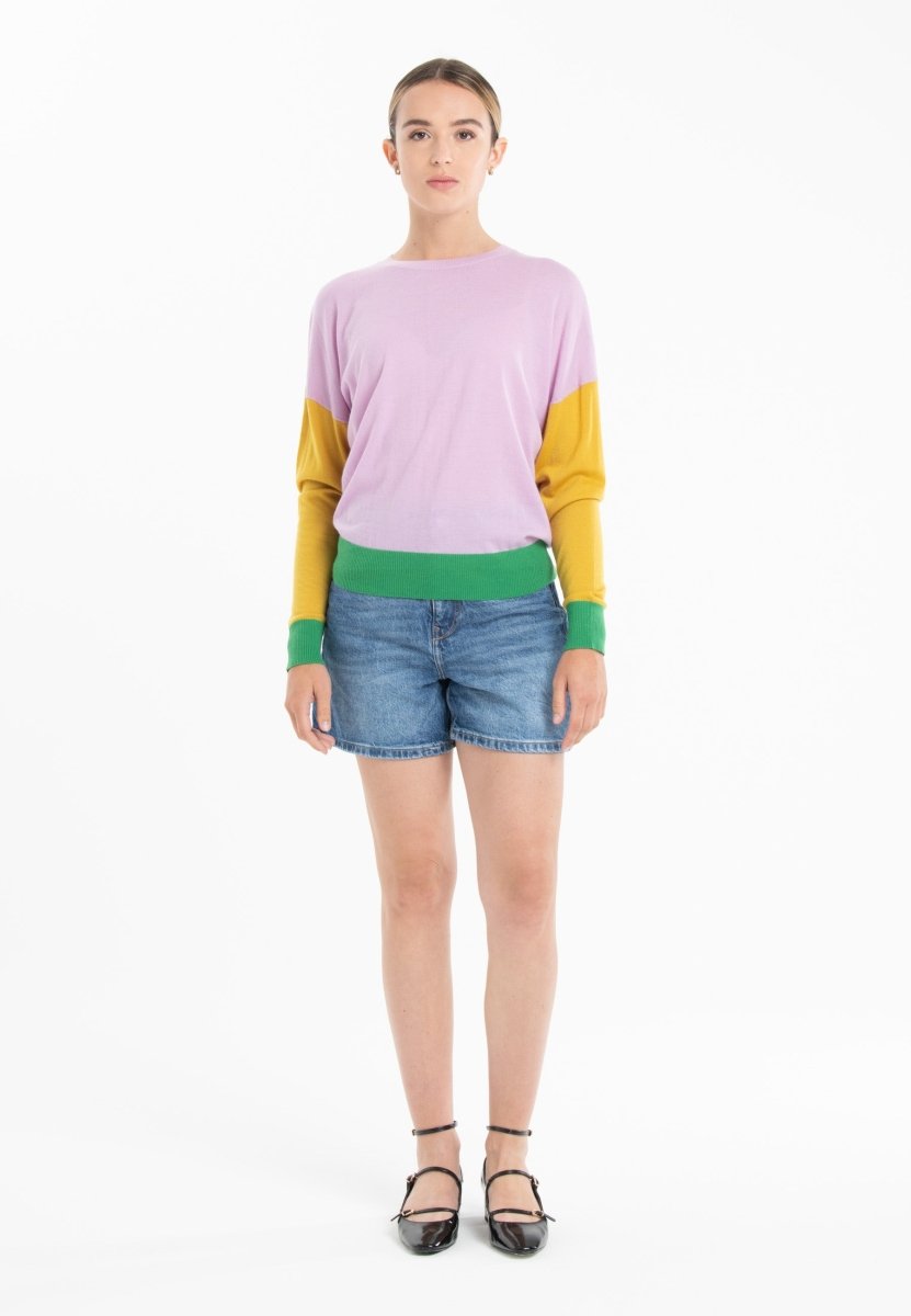 Pull col rond oversize tricolore ultrafin cachemire et laine lavande/ jaune/ vert femme - KELLY 9-col rond femme-Studio Cashmere8-S-M-SC8-01046-lavande/jaune/vert-Urbanheer