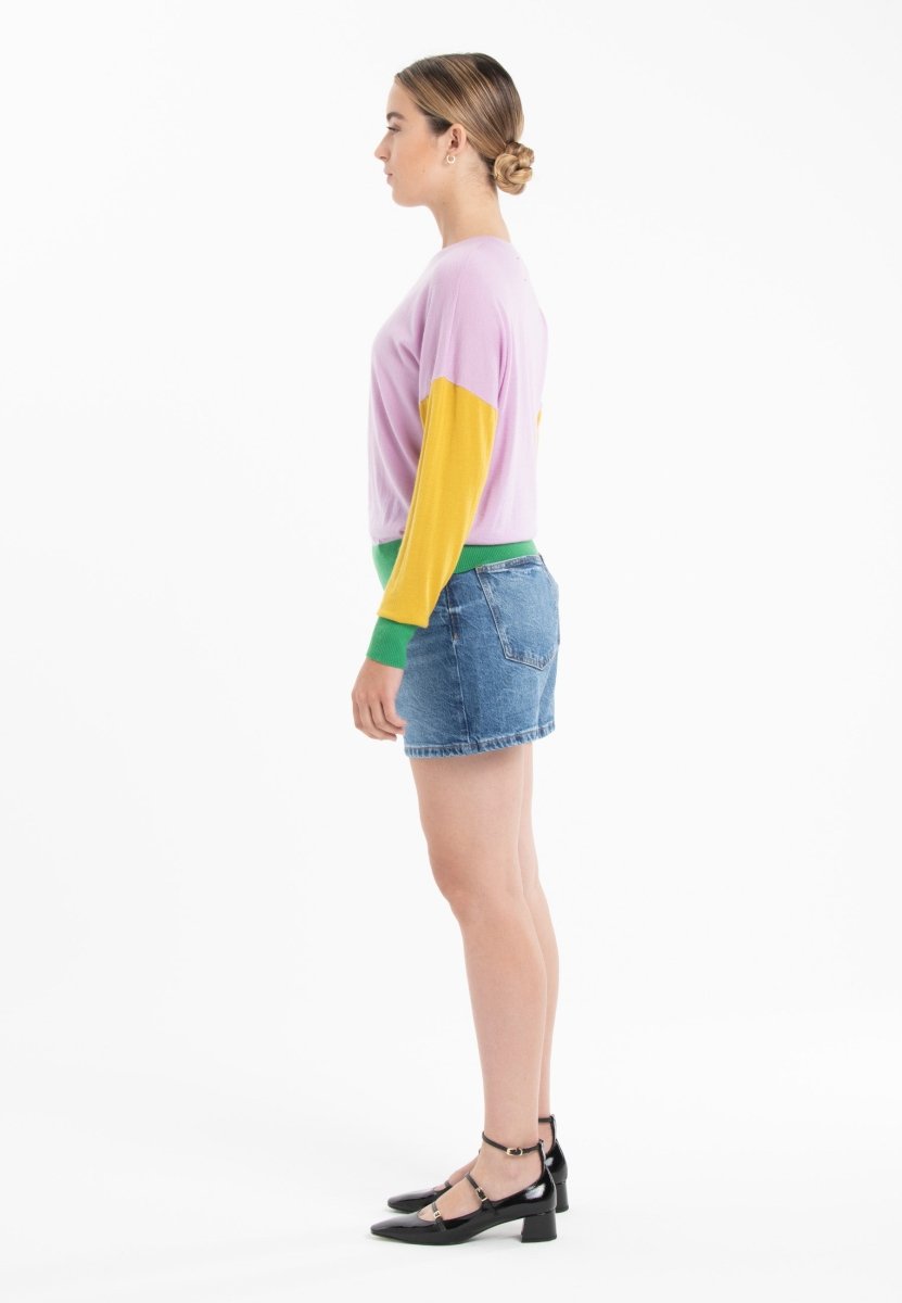Pull col rond oversize tricolore ultrafin cachemire et laine lavande/ jaune/ vert femme - KELLY 9-col rond femme-Studio Cashmere8-S-M-SC8-01046-lavande/jaune/vert-Urbanheer