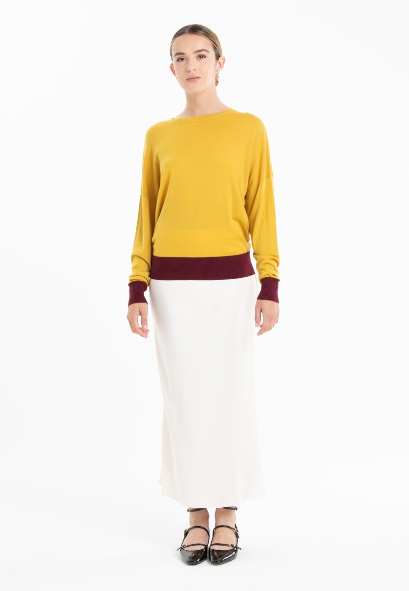 Pull col rond oversize ultrafin cachemire et laine jaune/ rouge bordeaux femme - KELLY 3-col rond femme-Studio Cashmere8-S-M-SC8-01037-jaune/rouge bordeaux-Urbanheer