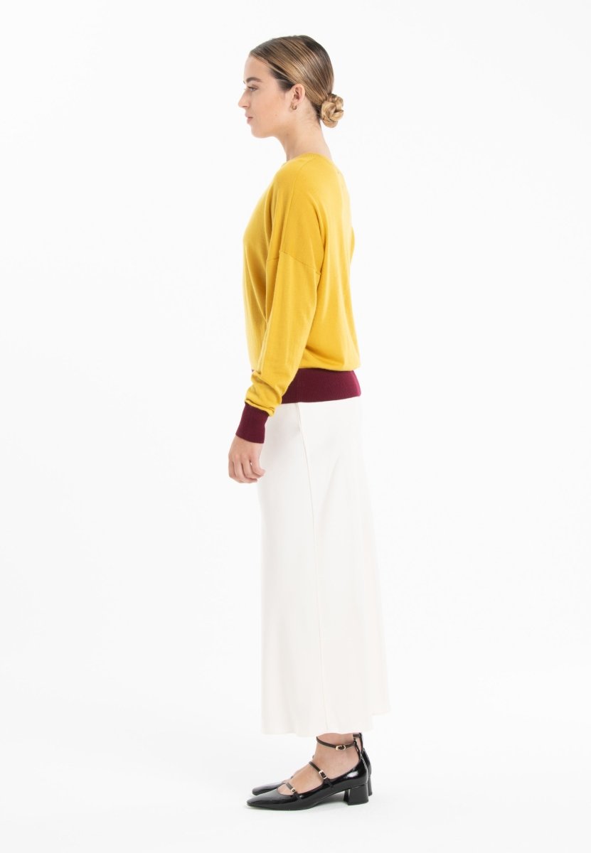 Pull col rond oversize ultrafin cachemire et laine jaune/ rouge bordeaux femme - KELLY 3-col rond femme-Studio Cashmere8-S-M-SC8-01037-jaune/rouge bordeaux-Urbanheer