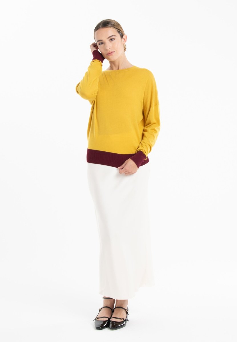 Pull col rond oversize ultrafin cachemire et laine jaune/ rouge bordeaux femme - KELLY 3-col rond femme-Studio Cashmere8-S-M-SC8-01037-jaune/rouge bordeaux-Urbanheer