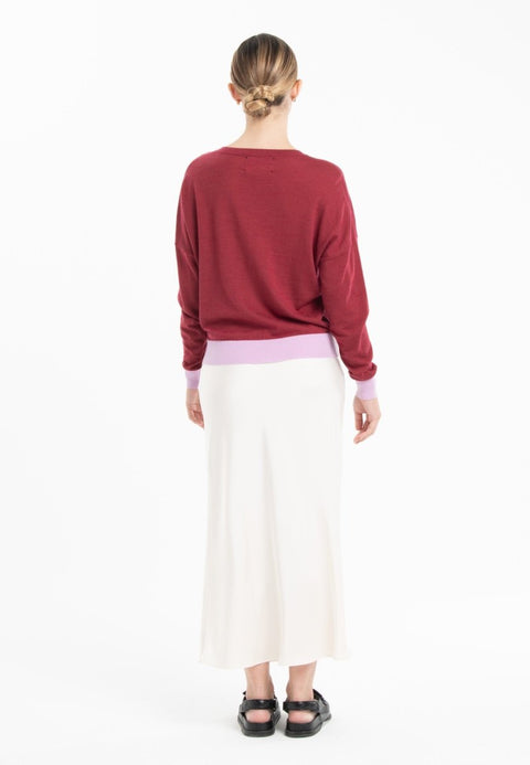 Pull col rond oversize ultrafin cachemire et laine rouge/ lavande femme - KELLY 3-col rond femme-Studio Cashmere8-S-M-SC8-01036-rouge/lavande-Urbanheer