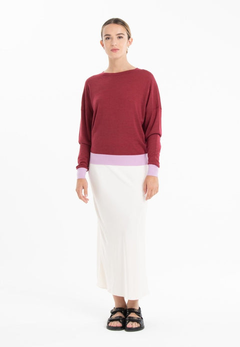 Pull col rond oversize ultrafin cachemire et laine rouge/ lavande femme - KELLY 3-col rond femme-Studio Cashmere8-S-M-SC8-01036-rouge/lavande-Urbanheer