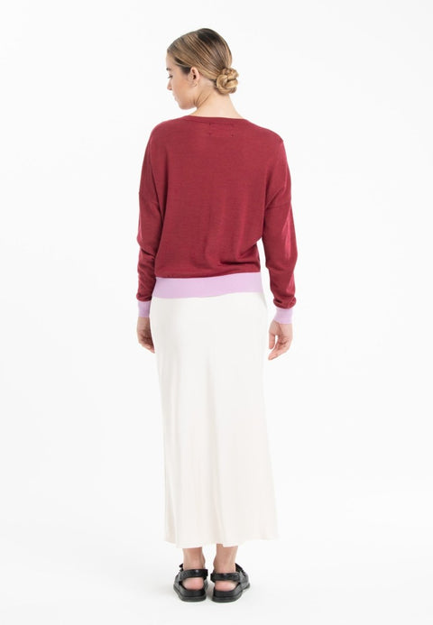 Pull col rond oversize ultrafin cachemire et laine rouge/ lavande femme - KELLY 3-col rond femme-Studio Cashmere8-S-M-SC8-01036-rouge/lavande-Urbanheer