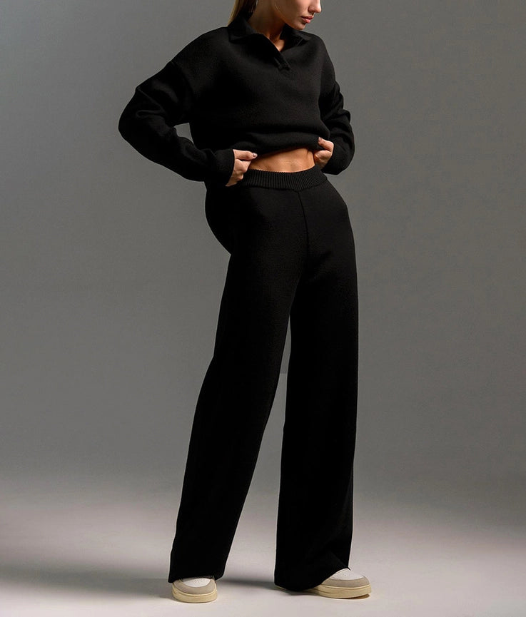 Pullover Sweater Wide-Leg Trousers Two Piece Set-Set-Rosa Clothing-S-Black-Urbanheer