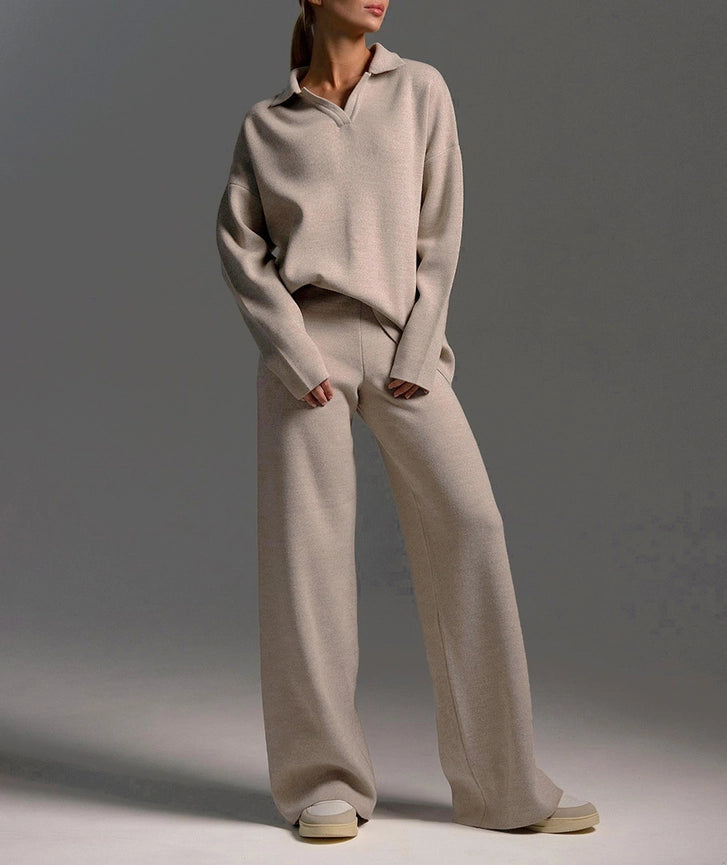 Pullover Sweater Wide-Leg Trousers Two Piece Set-Set-Rosa Clothing-S-Khaki-Urbanheer