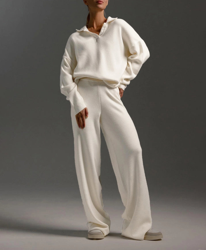 Pullover Sweater Wide-Leg Trousers Two Piece Set-Set-Rosa Clothing-S-Ricewhite-Urbanheer