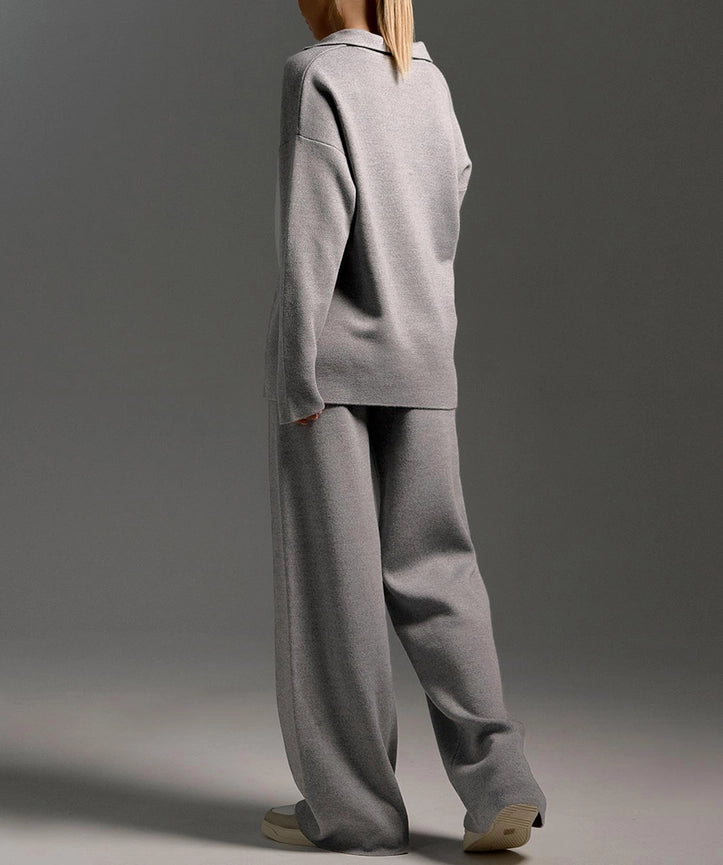 Pullover Sweater Wide-Leg Trousers Two Piece Set-Set-Rosa Clothing-S-HazeBlue-Urbanheer