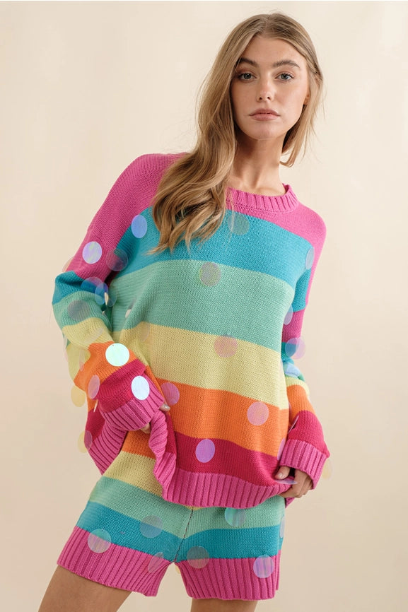 Pullover Sweater with Shorts Set-Set-Blue B-S-RAINBOW-Urbanheer