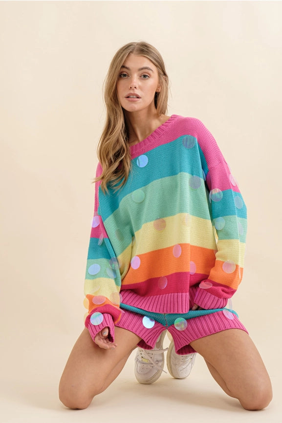 Pullover Sweater with Shorts Set-Set-Blue B-S-RAINBOW-Urbanheer